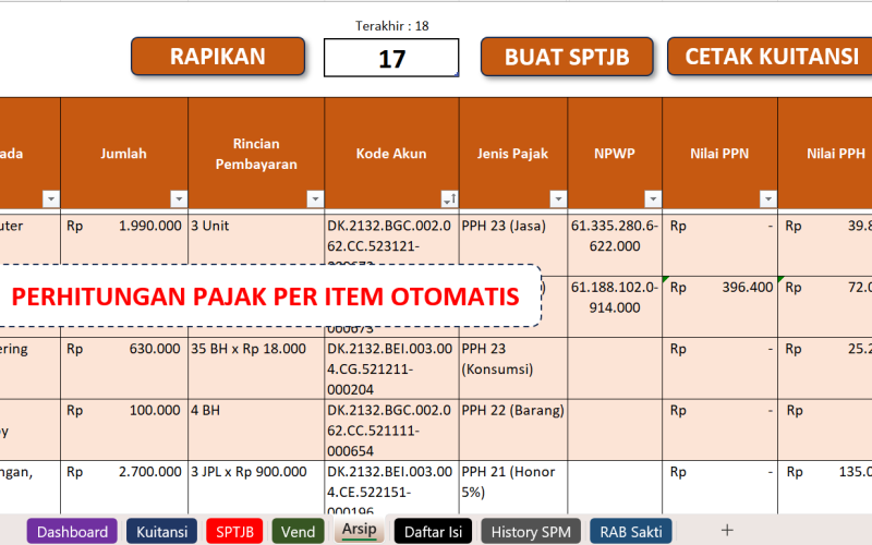 2. Perhitungan Pajak Per Item Otomatis